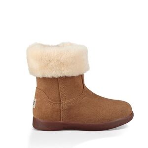 UGG Keelan Zipped Toddler Boots Chestnut Brown Suede Shearling Fur Size 8C